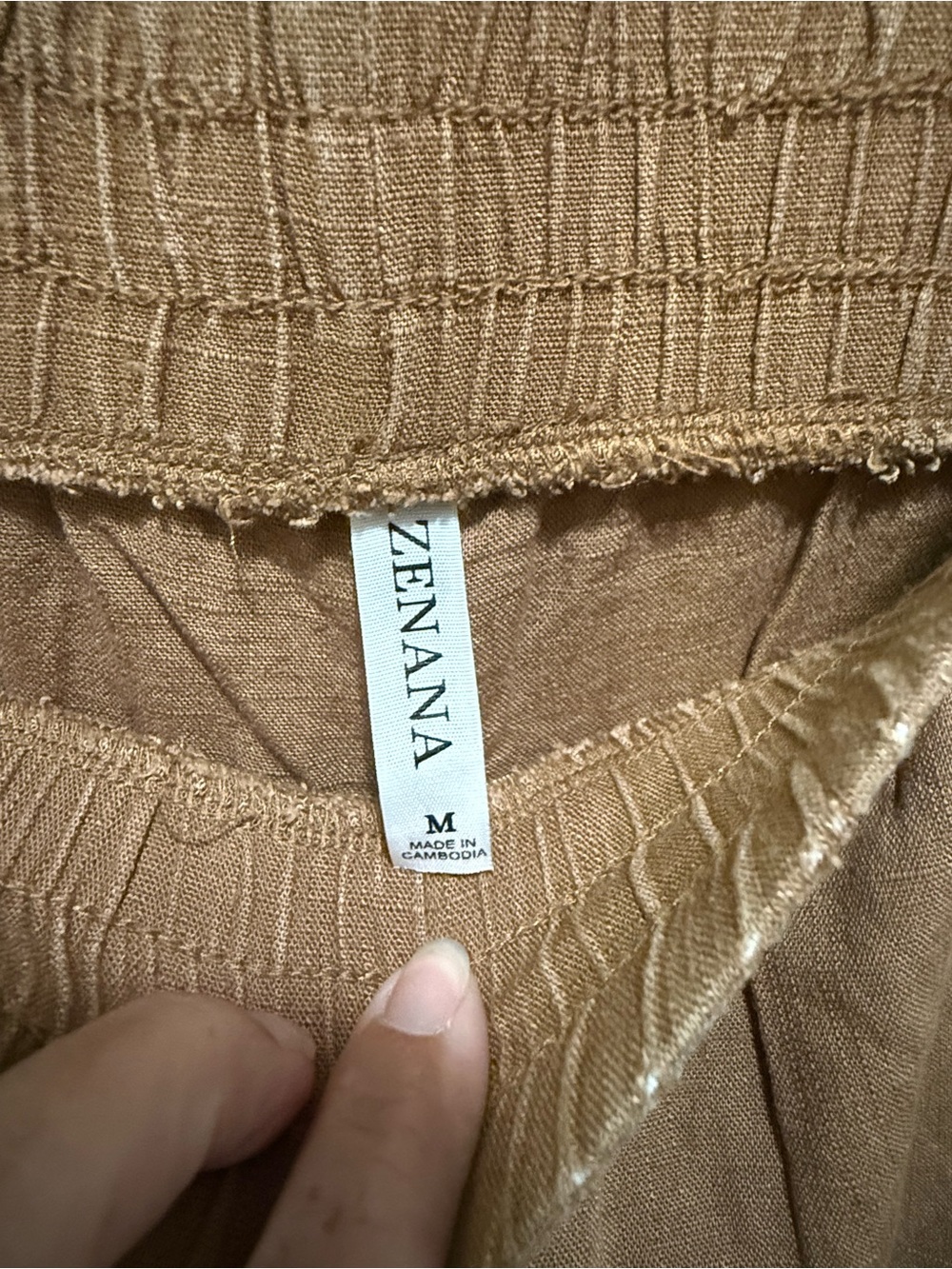 NWOT Zenana Linen blend Camel Raw Hem pants Sz M - Picture 5 of 9